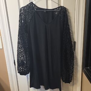 SHEIN Black Shirt with Crochet Sleeves